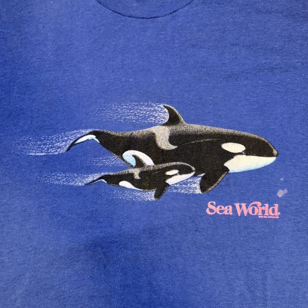 80s Seaworld T Shirt Blue Orca Whales Size XL Vintage Stedman Retro Streetwear - Picture 2 of 8